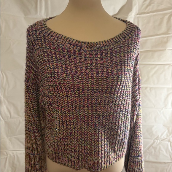 Soho Pink and Purple Crew Neck Sweater Ribbed Knit Relaxed Fit - Picture 2 of 8